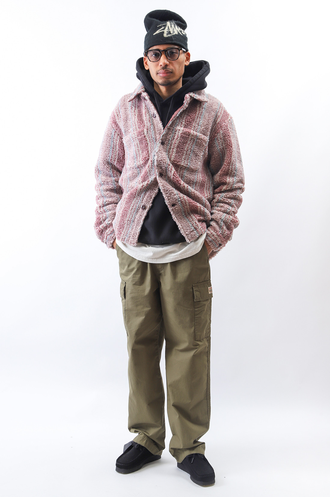 Stripe sherpa shirt Berry