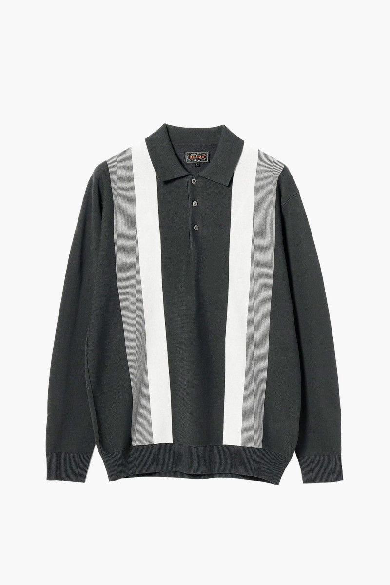 Knit polo gradation stripe 12g Black 19