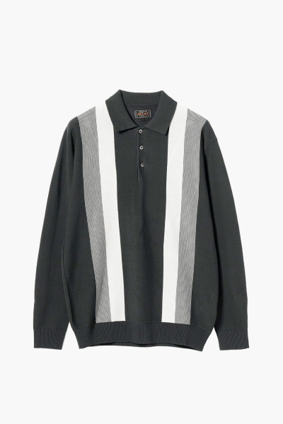 Beams plus Knit polo gradation stripe 12g Black 19 - GRADUATE STORE