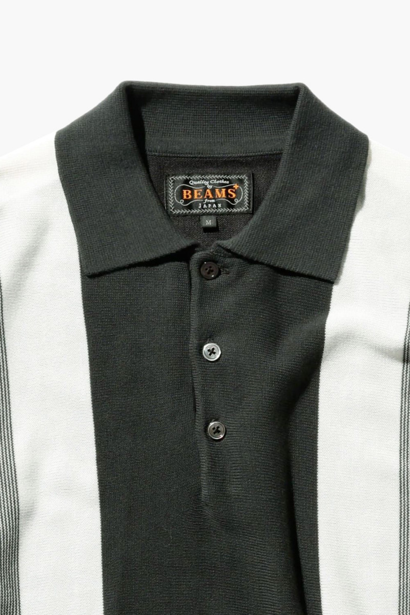 Knit polo gradation stripe 12g Black 19