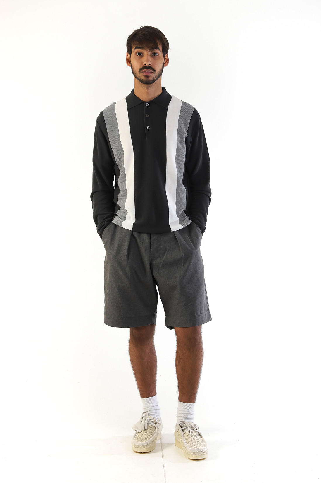 Knit polo gradation stripe 12g Black 19