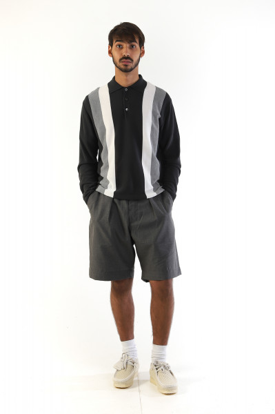 Knit polo gradation stripe 12g Black 19