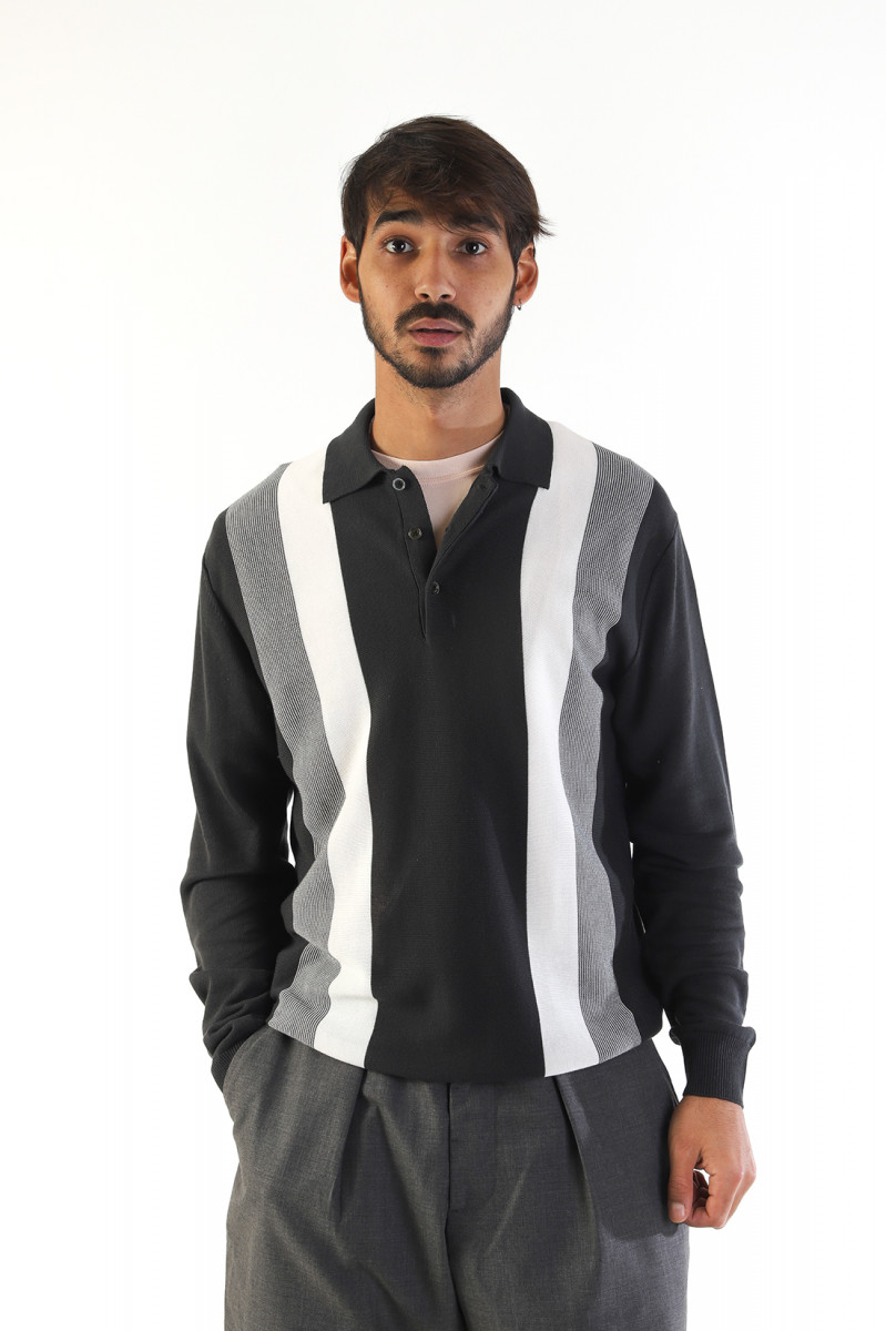 Knit polo gradation stripe 12g Black 19