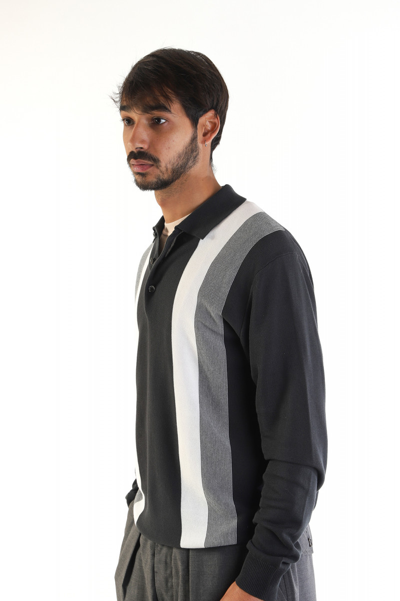 Knit polo gradation stripe 12g Black 19