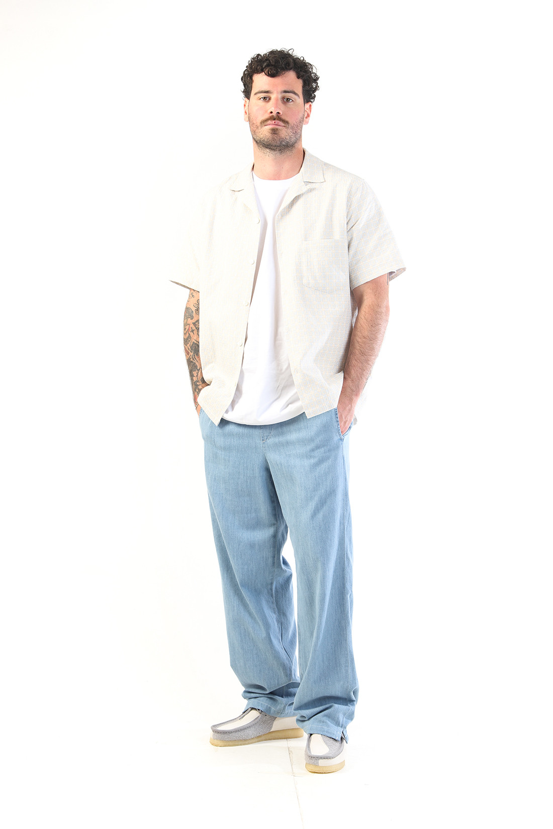 Portuguese tile ss shirt Blue/ beije