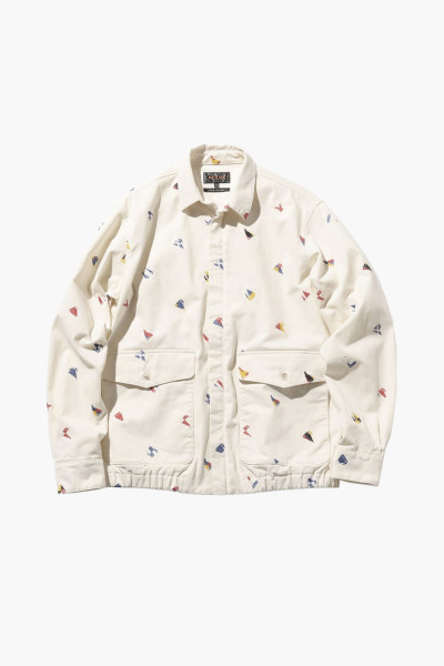 Beams plus Zipper blouson embroidery White 01 - GRADUATE STORE