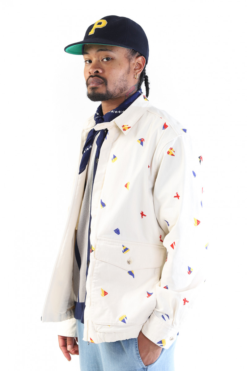 Zipper blouson embroidery White 01