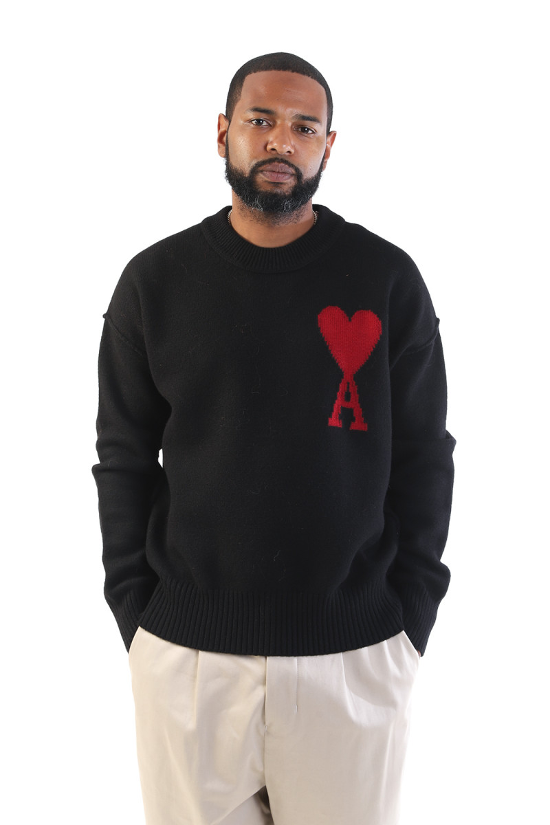 Pull col rond ami de coeur Black/red