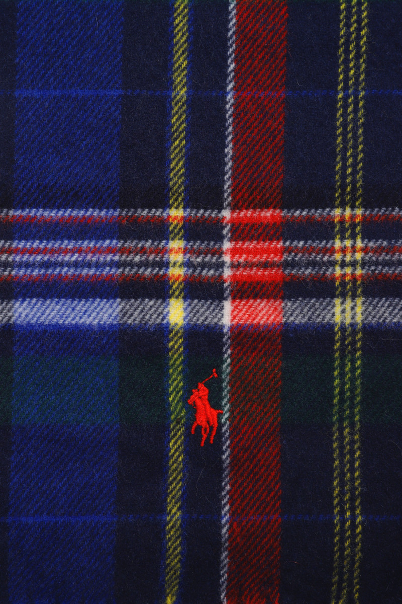 Plaid fringe wool scarf Royal multi