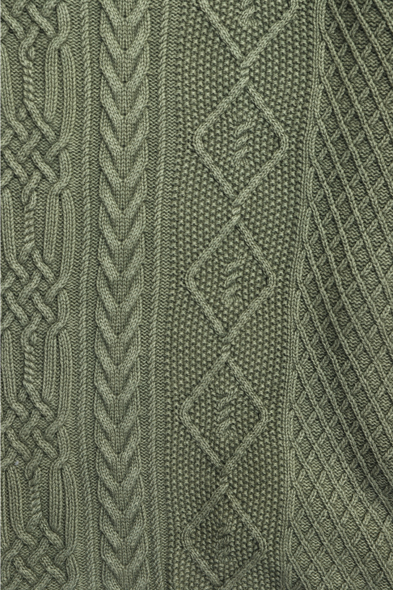Washed crewneck cable sweater Olive drab